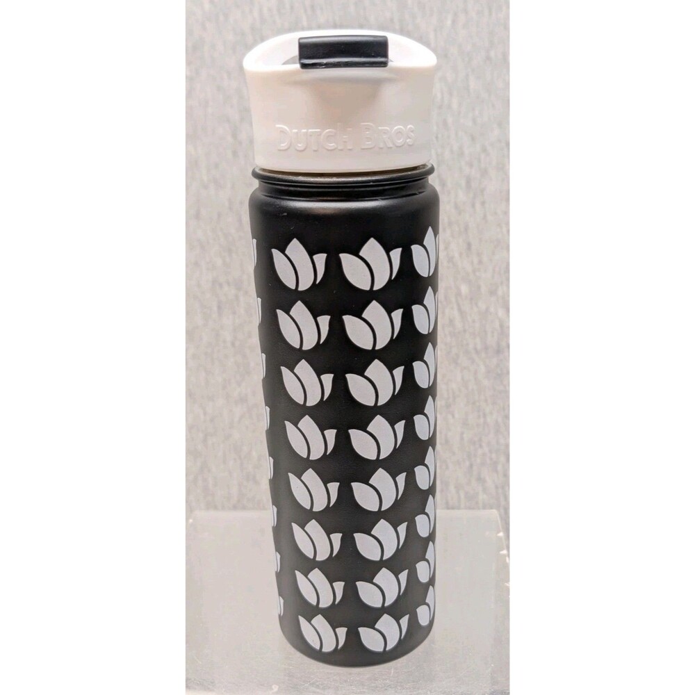 Dutch Bros Stainless Steel Thermos Tumbler Blk White Tulip Water Bottle Flip Top